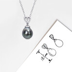 8-9mm Cultured Tahitian Pearl & White Topaz Accent Heart Drop Pendant with Chain in Sterling Silver - 18 in