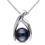 9.5-10mm Cultured Tahitian Pearl Crisscross Pendant with Chain in Sterling Silver - 18 in