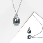 8-9mm Cultured Tahitian Pearl & Diamond Accent Wrap Pendant with Chain in Sterling Silver - 18 in