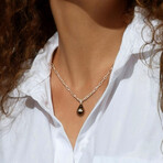 11-12mm Cultured Tahitian Pearl & Oval Link Drop Pendant with Chain in Sterling Silver - 18 in