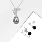 9.5-10mm Cultured Tahitian Pearl & Diamond Accent Drop Pendant with Chain in Sterling Silver - 18 in