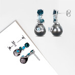 9-10mm Black Tahitian Cultured Pearl and 2 CT TGW Blue Topaz London and Blue Topaz Sky with Diamond Accent Earrings in 14k White Gold