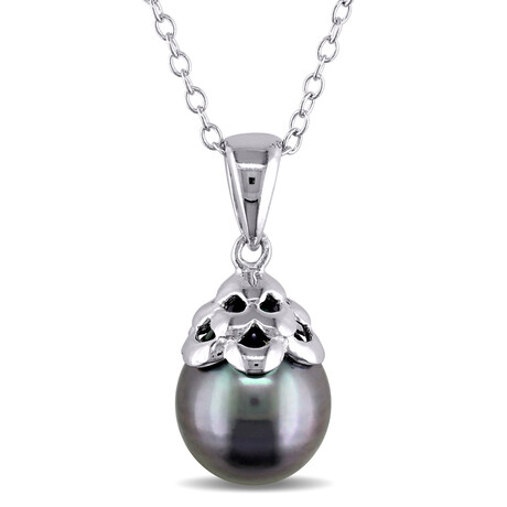 9-9.5mm Cultured Tahitian Pearl Pendant with Chain in Sterling Silver - 18 in