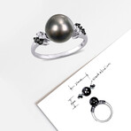 9-9.5mm Cultured Tahitian Pearl & 1/8ct TW Black & White Diamond Ring in 10k White Gold with Black Rhodium (7)