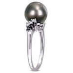 9-9.5mm Cultured Tahitian Pearl & 1/8ct TW Black & White Diamond Ring in 10k White Gold with Black Rhodium (7)