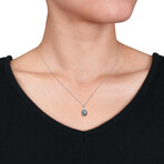 8-9mm Cultured Tahitian Pearl & Diamond Accent Wrap Pendant with Chain in Sterling Silver - 18 in