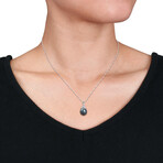 9-10mm Cultured Tahitian Pearl & Diamond Accent Pendant with Chain in 14k White Gold - 17 in