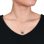 9.5-10mm Cultured Tahitian Pearl & 1/2ct TGW White Sapphire Circular Pendant with Chain in 10k White Gold - 17 in