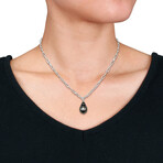 11-12mm Cultured Tahitian Pearl & Oval Link Drop Pendant with Chain in Sterling Silver - 18 in