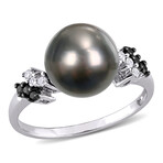 9-9.5mm Cultured Tahitian Pearl & 1/8ct TW Black & White Diamond Ring in 10k White Gold with Black Rhodium (7)