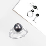 8.5-9mm Cultured Tahitian Pearl & Diamond Accent Ring in 14k White Gold (9)