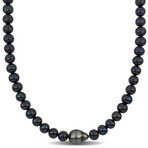 Men's 8.5-9mm Black Cultured Freshwater Pearl & 11.5-12mm Tahitian Baroque Pearl Necklace in Sterling Silver - 20 in