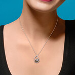 8-8.5mm Cultured Tahitian Pearl & 3/8ct TGW White Sapphire Teardrop Pendant with Chain in 10k White Gold - 17 in