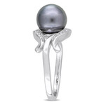 8.5-9mm Cultured Tahitian Pearl & Diamond Accent Ring in 14k White Gold (7)