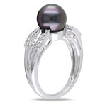 9-9.5mm Cultured Tahitian Pearl & Diamond Accent Split Shank Ring in Sterling Silver (7)