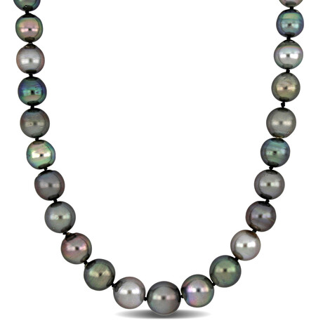 8-11mm Multi-Colored Cultured Tahitian Pearl Strand Necklace in 14k White Gold - 17 in