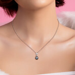 8-9mm Cultured Tahitian Pearl & White Topaz Lozenge Drop Pendant with Chain in Sterling Silver - 18 in