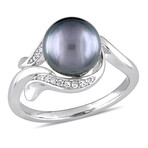 8.5-9mm Cultured Tahitian Pearl & Diamond Accent Ring in 14k White Gold (9)