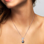 9.5-10mm Cultured Tahitian Pearl & Diamond Accent Drop Pendant with Chain in Sterling Silver - 18 in