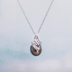 9-9.5mm Cultured Tahitian Pearl & Diamond Accent Twist Pendant with Chain in Sterling Silver - 18 in