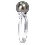 8-8.5mm Cultured Tahitian Pearl & 1/8ct TW Diamond Ring in Sterling Silver (9)