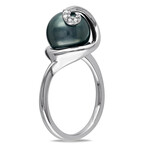 9-9.5mm Cultured Tahitian Pearl & Diamond Accent Swirl Ring in Sterling Silver (6)