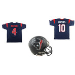 Deshaun Watson Signed Texans Jersey, Deshaun Watson Signed Texans Mini Helmet, & DeAndre Hopkins Signed Texans Jersey