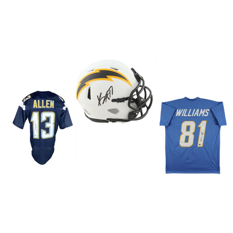 Keenan Allen Signed Chargers Jersey, Keenan Allen Signed Chargers Lunar Eclipse Alternate Speed Mini Helmet, & Mike Williams Signed Chargers Jersey