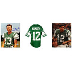 Joe Namath Signed Jets Jersey, Joe Namath Signed 8x10 Jets Photo With Extensive Inscription, & Don Maynard Signed Jets 8x10 Photo