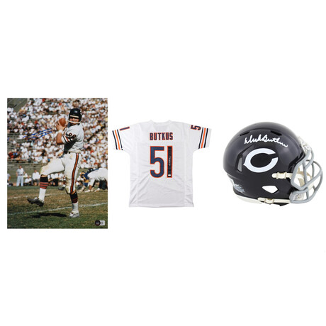 Dick Butkus Signed Bears Jersey, Dick Butkus Signed Bears Throwback Mini Helmet, & Mike Ditka Signed Bears 11x14 Photo