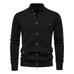 Mock Neck Pocket Details Full Button Up Cardigan // Black (S)