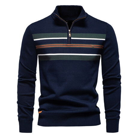 Half Zip Mock Neck Sweater // Navy Blue (XS)