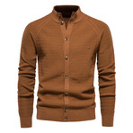 Mock Neck Full Button Up Cardigan // Camel (XL)