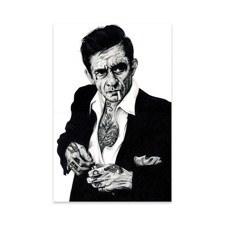 Johnny Cash Print on Acrylic Glass by Inked Ikons (16"H x 24"W x 0.25"D)