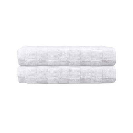 Waffle Terry 2 Pieces Turkish Bath Towels Set (White)