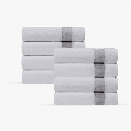 Pera 8 Pieces Turkish Wash Towels Set (Silver)