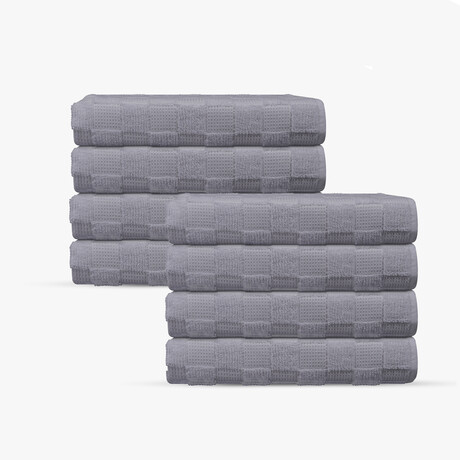 Waffle Terry 8 Pieces Turkish Wash Towels Set (White)