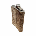 The Essentials Leather + Stainless Steel Natural Fur Hide Flask // 8 oz