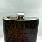 The Essentials Leather + Stainless Steel Crocodile Print Flask // 8 oz