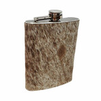 The Essentials Leather + Stainless Steel Natural Fur Hide Flask // 8 oz