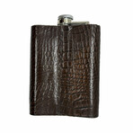 The Essentials Leather + Stainless Steel Crocodile Print Flask // 8 oz