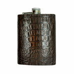 The Essentials Leather + Stainless Steel Crocodile Print Flask // 8 oz