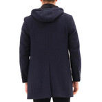 Button Up Hooded Overcoat // Dark Blue Melange (S)