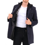 Button Up Hooded Overcoat // Dark Blue Melange (S)