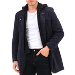 Button Up Hooded Overcoat // Dark Blue Melange (S)