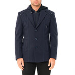 Hooded Zip Up Overcoat // Dark Blue (S)