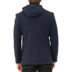 Hooded Zip Up Overcoat // Dark Blue (S)