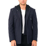 Hooded Zip Up Overcoat // Dark Blue (S)