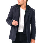 Hooded Zip Up Overcoat // Dark Blue (S)