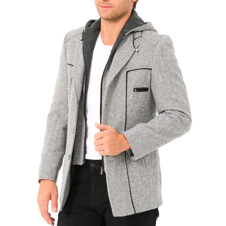 Hooded Zip Up Overcoat // Gray Melange (S)